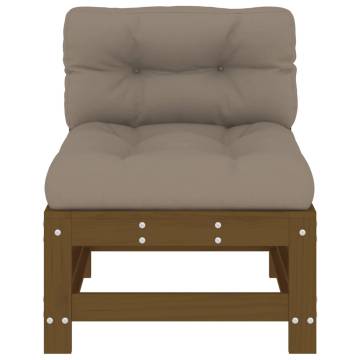 Middle Sofa with Cushions - Honey Brown Solid Wood Pine