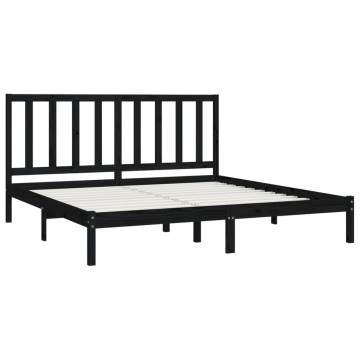 Black Solid Pine Wood Bed Frame 200x200 cm | HipoMarket