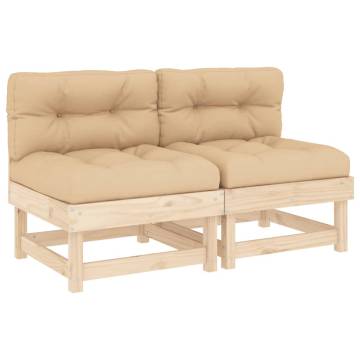 Middle Sofas with Cushions - Solid Pine Wood (2 pcs)