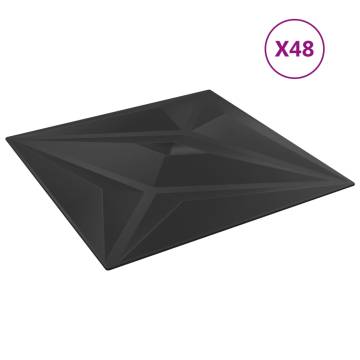 48 pcs Black Wall Panels 50x50 cm | XPS 12 m² Star Design