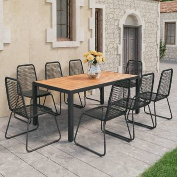 9 Piece Black & Brown Garden Dining Set - Durable PVC Rattan