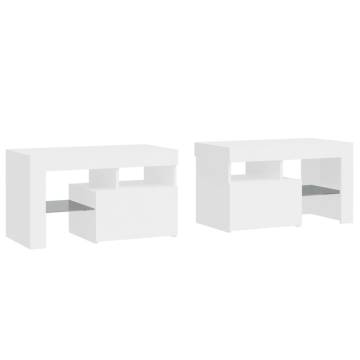 High Gloss White Bedside Cabinets with LED Lights - 2 pcs