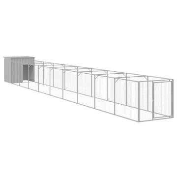 Light Grey Dog House with Run - Durable Galvanised Steel