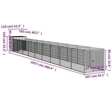 Light Grey Dog House with Run - Durable Galvanised Steel