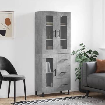 Stylish Highboard in Concrete Grey - 69.5x34x180 cm