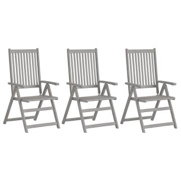 Stylish Garden Reclining Chairs Set - 3 pcs Grey Acacia Wood