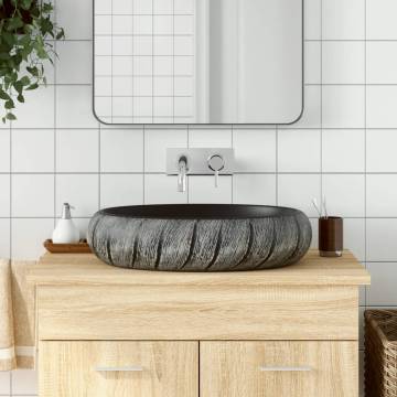 Stylish Black & Grey Ceramic Countertop Basin | 59x40 cm