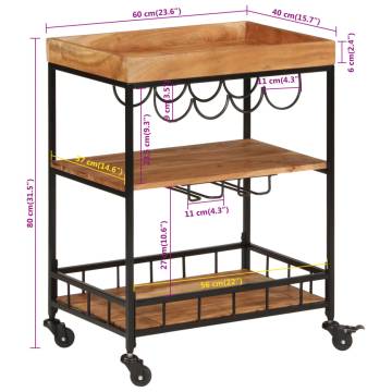 Stylish Bar Cart - Solid Acacia Wood & Iron | 60x40x80 cm