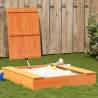 Sandpit with Cover Wax Brown 111x111x19.5 cm Solid Wood Pine Colour wax brown Quantity in Package 1 