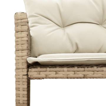 L-Shaped Garden Sofa with Table & Cushions - Beige Poly Rattan