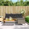 L-Shaped Garden Sofa with Table & Cushions - Grey Poly Rattan