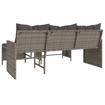 L-Shaped Garden Sofa with Table & Cushions - Grey Poly Rattan