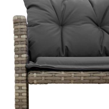 L-Shaped Garden Sofa with Table & Cushions - Grey Poly Rattan