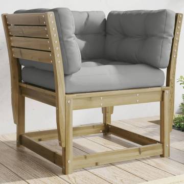 Garden Sofa Armrest with Cushions - Impregnated Pine Wood