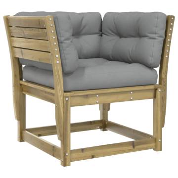 Garden Sofa Armrest with Cushions - Impregnated Pine Wood