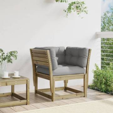 Garden Sofa Armrest with Cushions - Impregnated Pine Wood