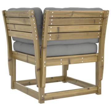 Garden Sofa Armrest with Cushions - Impregnated Pine Wood