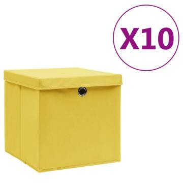 10 Pcs Yellow Storage Boxes with Covers - Durable & Stylish