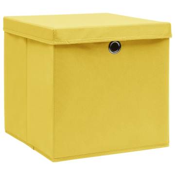 10 Pcs Yellow Storage Boxes with Covers - Durable & Stylish