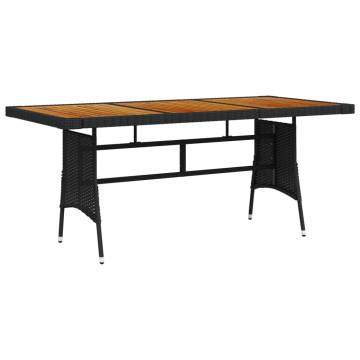 Elegant Black Garden Table - 160x70 cm Poly Rattan & Wood