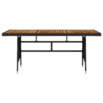 Elegant Black Garden Table - 160x70 cm Poly Rattan & Wood