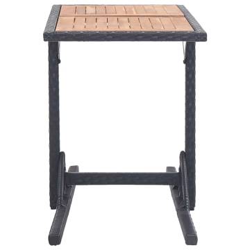 Stylish Black Garden Table - Solid Acacia Wood & Poly Rattan