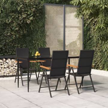 5 Piece Garden Dining Set - Black & Brown Poly Rattan