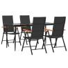 5 Piece Garden Dining Set - Black & Brown Poly Rattan