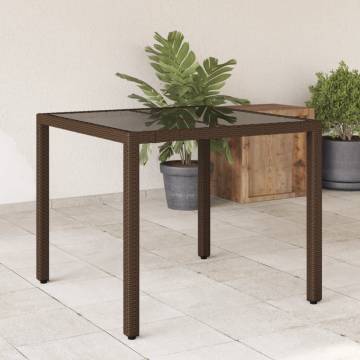 Stylish Brown Garden Table with Glass Top - 90x90 cm