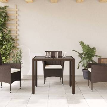 Stylish Brown Garden Table with Glass Top - 90x90 cm