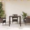 Stylish Brown Garden Table with Glass Top - 90x90 cm