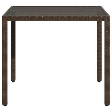 Stylish Brown Garden Table with Glass Top - 90x90 cm