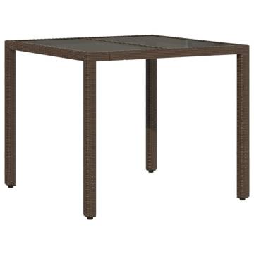 Stylish Brown Garden Table with Glass Top - 90x90 cm