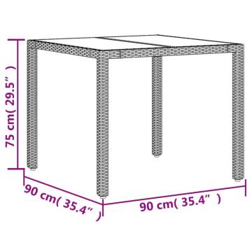 Stylish Brown Garden Table with Glass Top - 90x90 cm