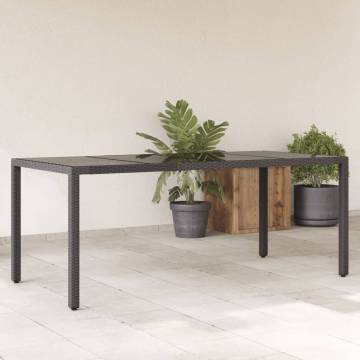 Stylish Black Garden Table with Glass Top - 190x90 cm