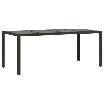 Stylish Black Garden Table with Glass Top - 190x90 cm