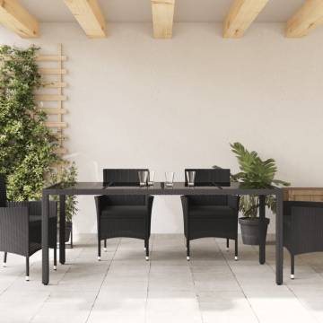 Stylish Black Garden Table with Glass Top - 190x90 cm