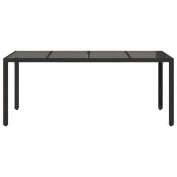 Stylish Black Garden Table with Glass Top - 190x90 cm