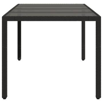 Stylish Black Garden Table with Glass Top - 190x90 cm