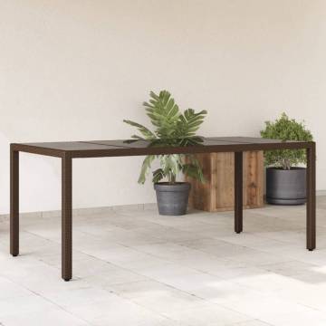 Brown Garden Table with Glass Top - 190x90 cm Poly Rattan