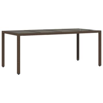 Brown Garden Table with Glass Top - 190x90 cm Poly Rattan