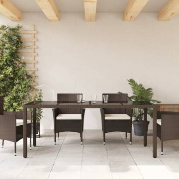 Brown Garden Table with Glass Top - 190x90 cm Poly Rattan