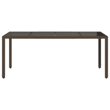 Brown Garden Table with Glass Top - 190x90 cm Poly Rattan