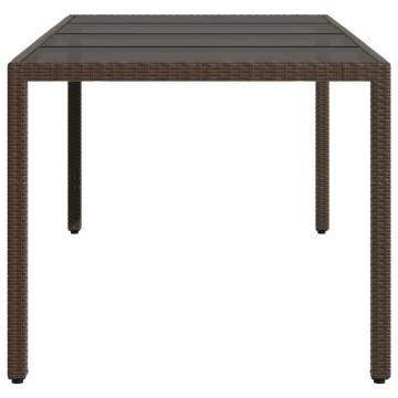 Brown Garden Table with Glass Top - 190x90 cm Poly Rattan