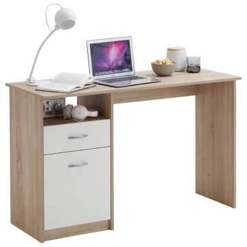 FMD Desk with Drawer - Contemporary Oak & White - 123x50 cm