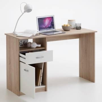 FMD Desk with Drawer - Contemporary Oak & White - 123x50 cm