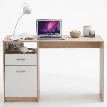 FMD Desk with Drawer - Contemporary Oak & White - 123x50 cm