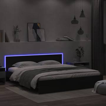 Stylish Black Bed Frame with LED Headboard - 200x200 cm