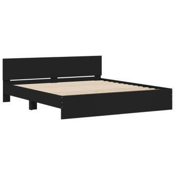 Stylish Black Bed Frame with LED Headboard - 200x200 cm