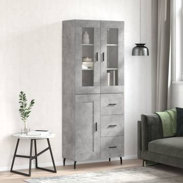 Stylish Highboard in Concrete Grey - 69.5x34x180 cm